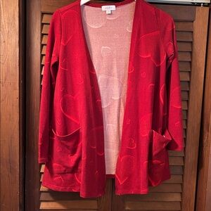 LuLaRoe Red Heart-Print Open Cardigan
